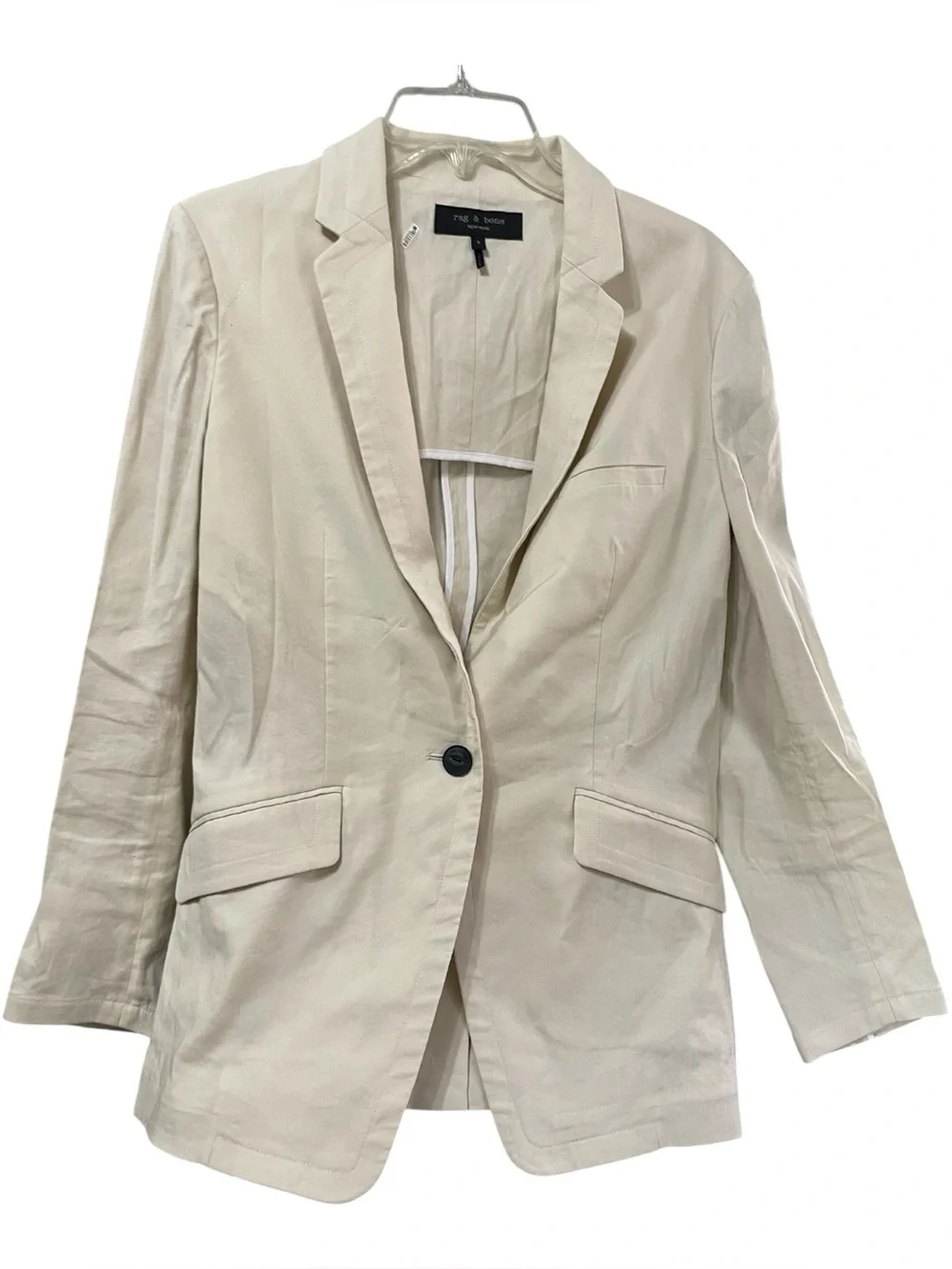 rag & bone cream linen spandex blend blazer one button minimalist neutral size 4